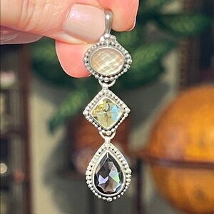 VTG JGD Sterling Silver Smoky Quartz Peridot Mother of Pearl Faceted Pendant